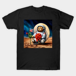 Teddy wearing a space suit Planting Flowers on the moon T-Shirt